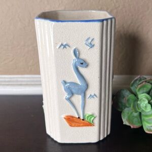 Vintage Pre-WWII Japanese Square Vase, 1930s Art Deco Form, Stylized Deer
